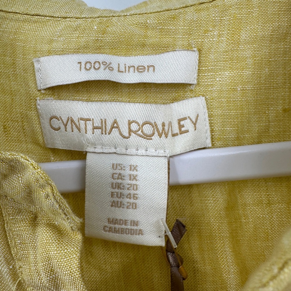 Womens Minimalist Linen Tunic Top Size 1X Earthy Chartreuse Relaxed Summer - Picture 3 of 8